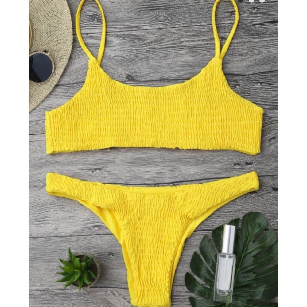 smocked bikini top and bottoms (around 34d/36c)